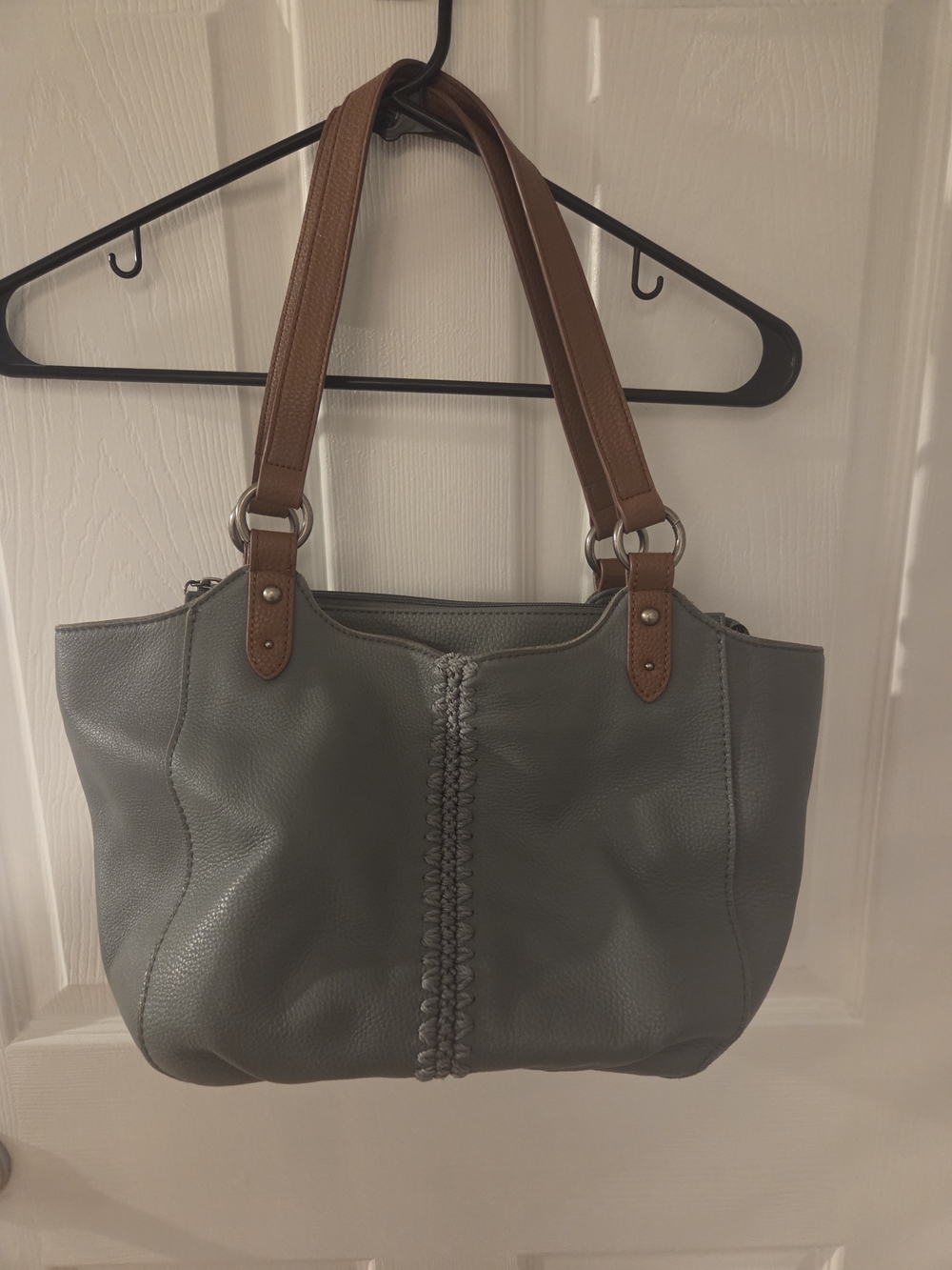 Classic Leather Tote Bag in Olive Green with Brown Straps